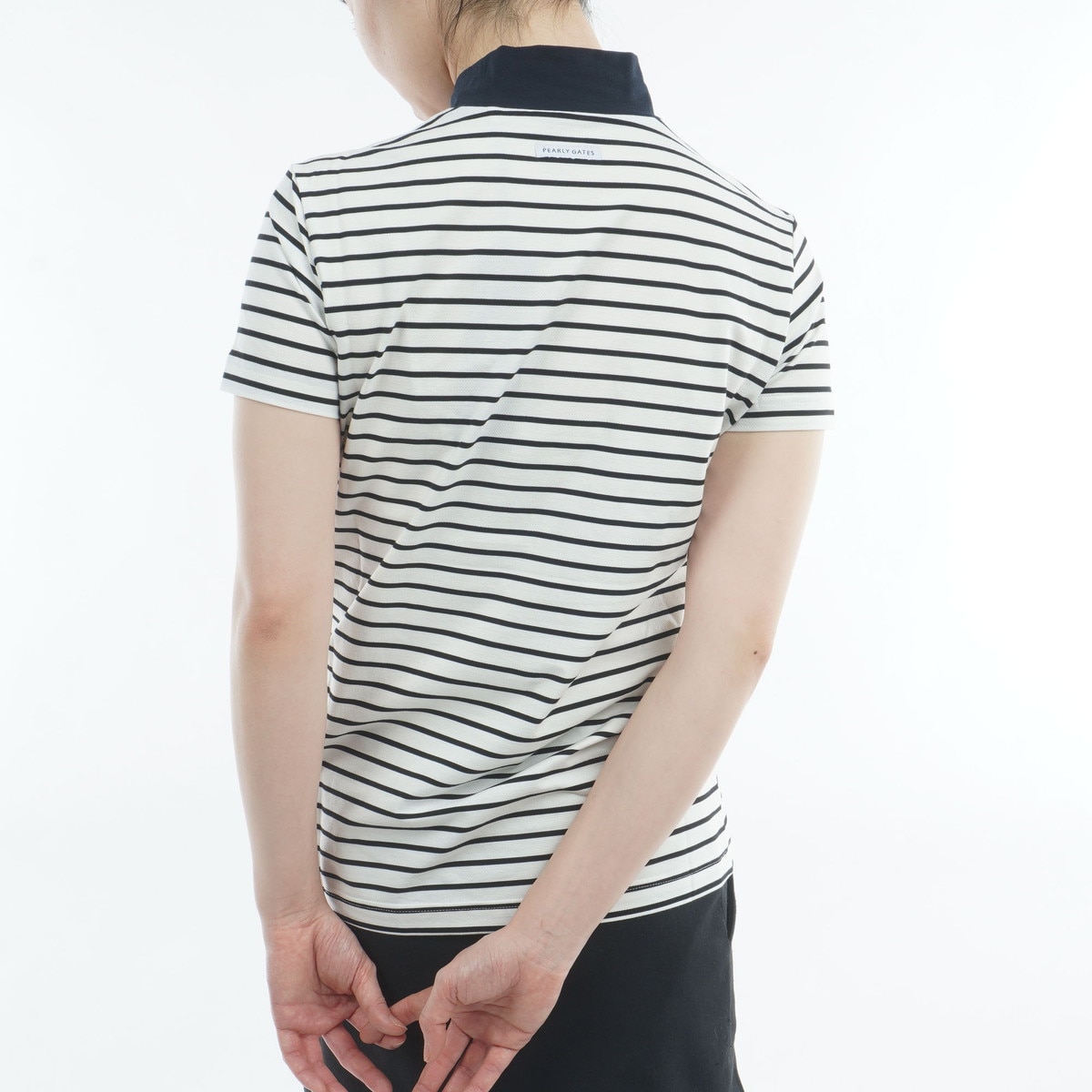 ボーダー柄 ベア鹿の子 モックネック半袖シャツ レディス(半袖シャツ