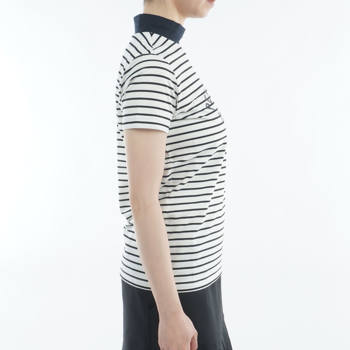 ボーダー柄 ベア鹿の子 モックネック半袖シャツ レディス(半袖シャツ