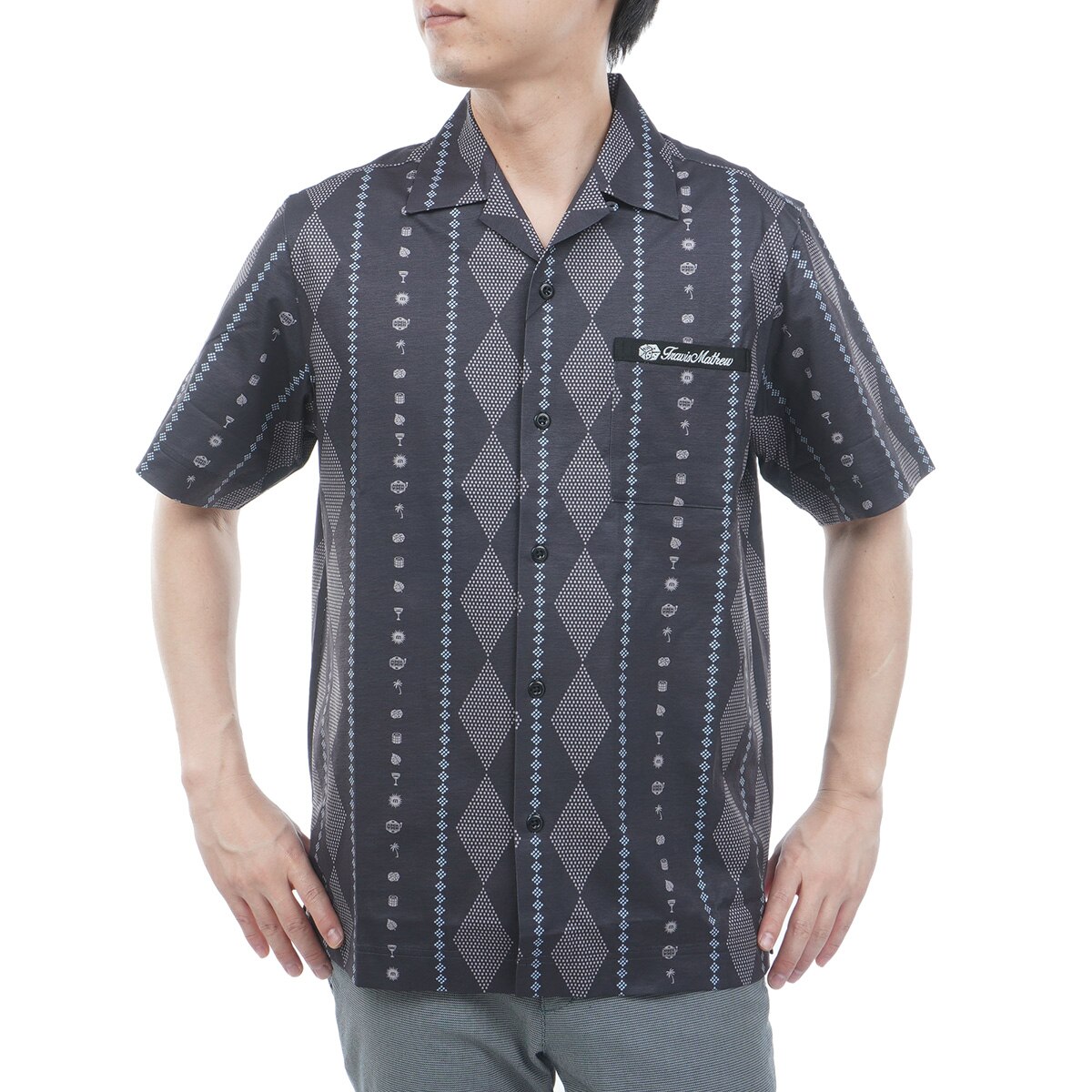 オープンカラープリント半袖ポロシャツ(半袖シャツ・ポロシャツ