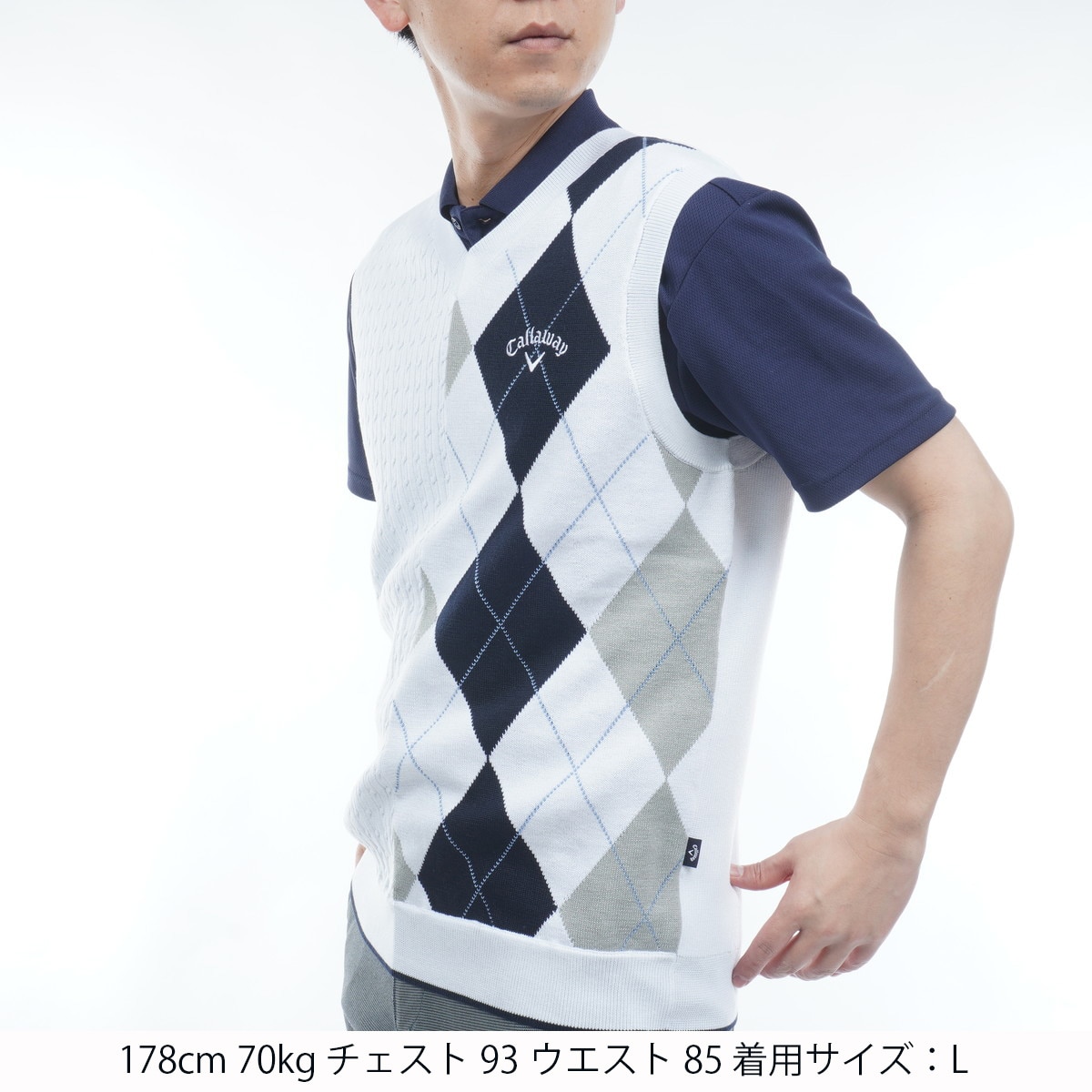 アーガイル＆ケーブル編みコンビVネックニットベスト(ベスト)|Callaway