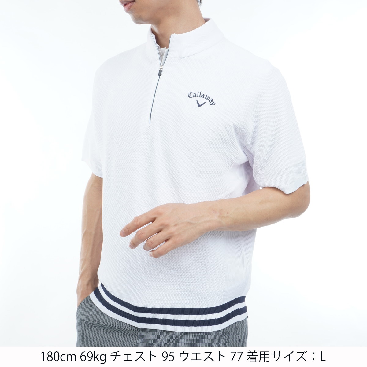 鹿の子編みハーフジップモックネック半袖セーター(中間着(セーター