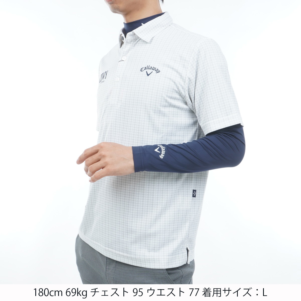 クールコア千鳥総柄長袖インナーシャツ付き半袖ポロシャツ(半袖シャツ