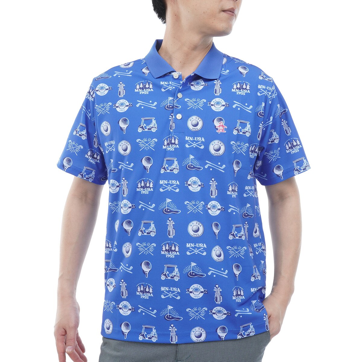 ストレッチ SUNSCREENゴルフモチーフプリント半袖ポロシャツ(半袖