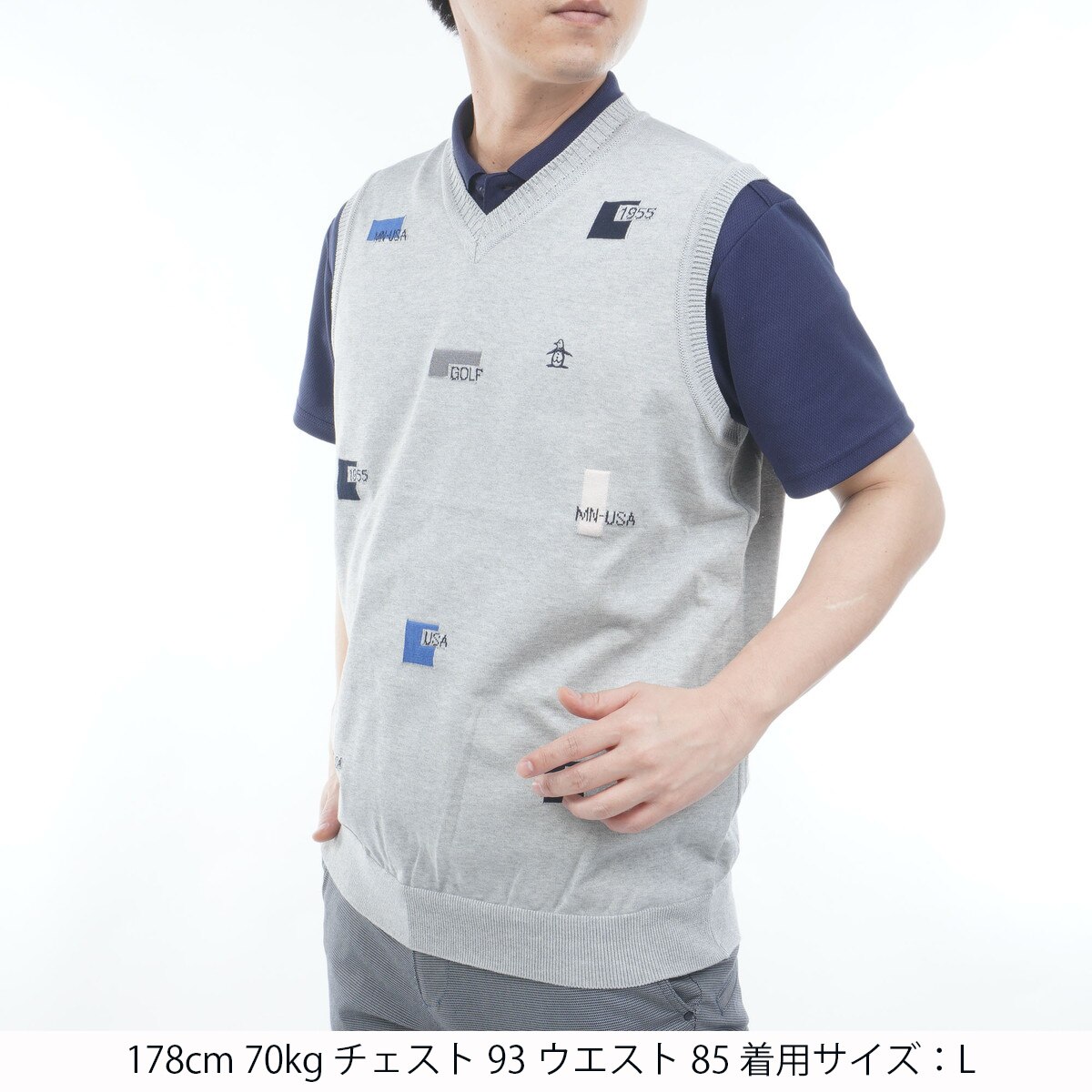 飛びロゴインターシャVネックニットベスト(ベスト)|Munsingwear