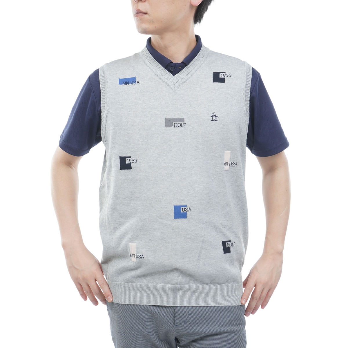 飛びロゴインターシャVネックニットベスト(ベスト)|Munsingwear