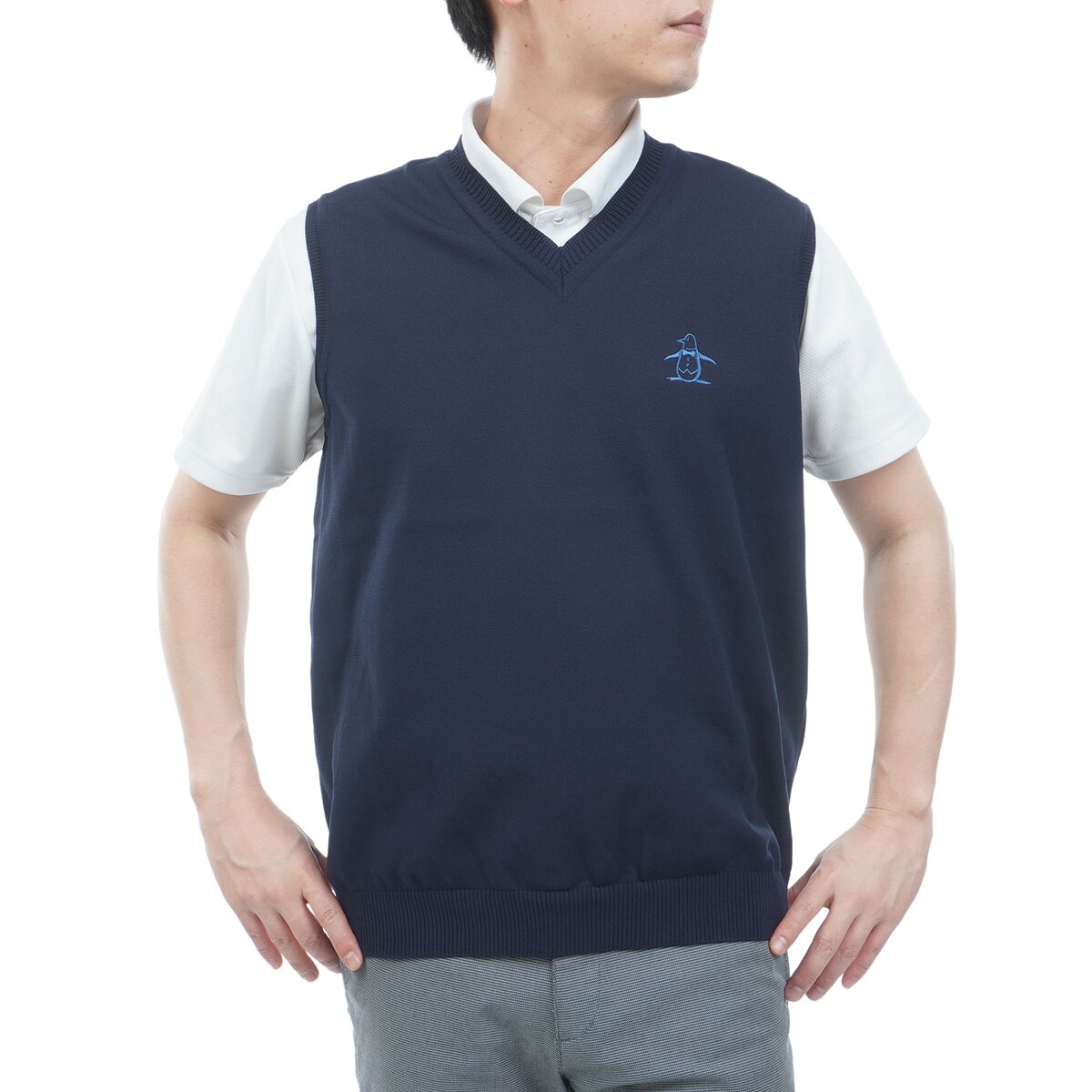 背面地柄ボーダーVネックベスト(ベスト)|Munsingwear(マンシングウェア
