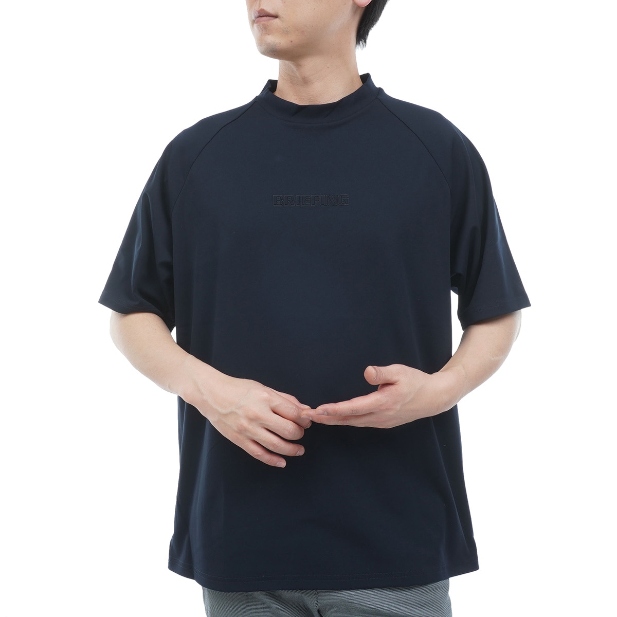 ブリーフィング ミニ3Dロゴ ハイネック 半袖シャツ ネイビー (076) STITCHED 3Dロゴ RF ハイネック半袖シャツ(半袖シャツ・ポロシャツ