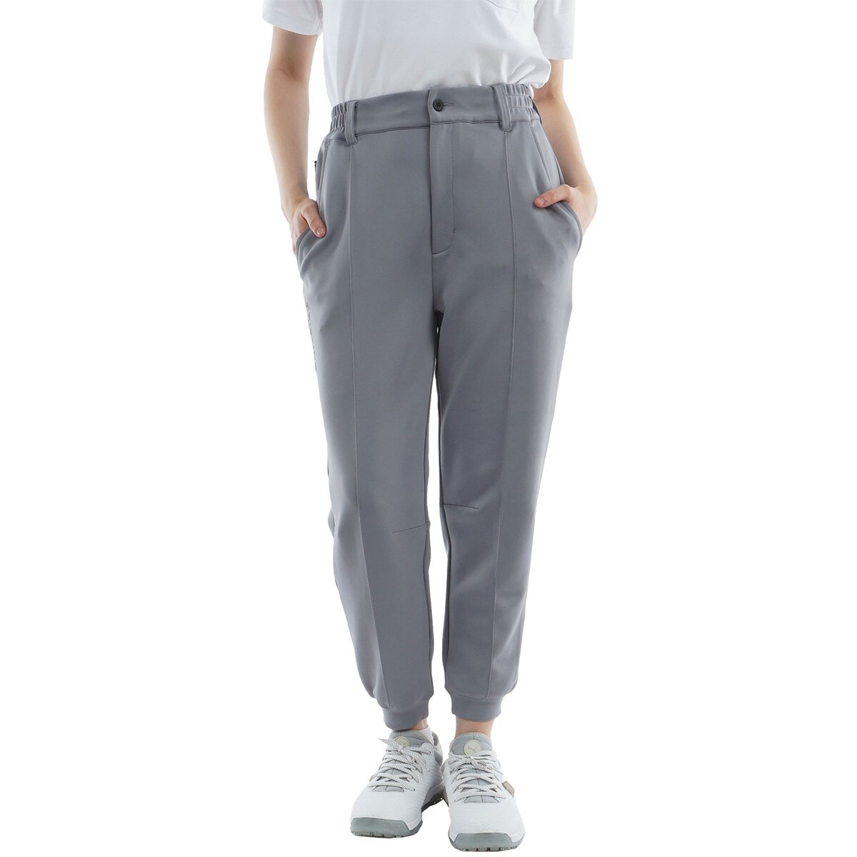 ストレッチ 3Dロゴ クリースドワイドジョガーパンツ レディス(ロング