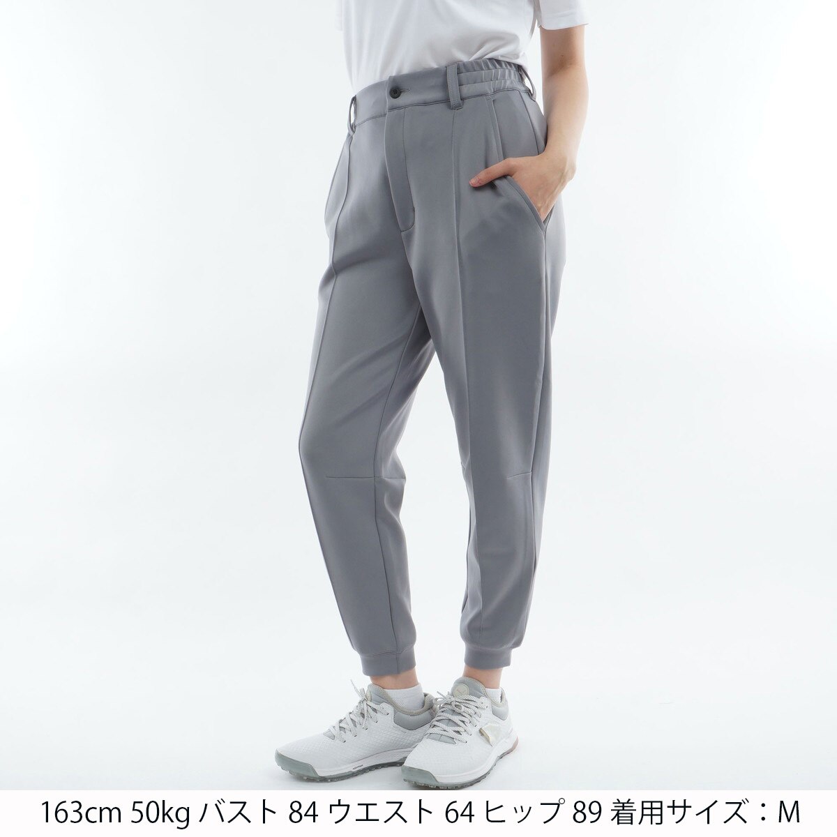 ストレッチ 3Dロゴ クリースドワイドジョガーパンツ レディス(ロング