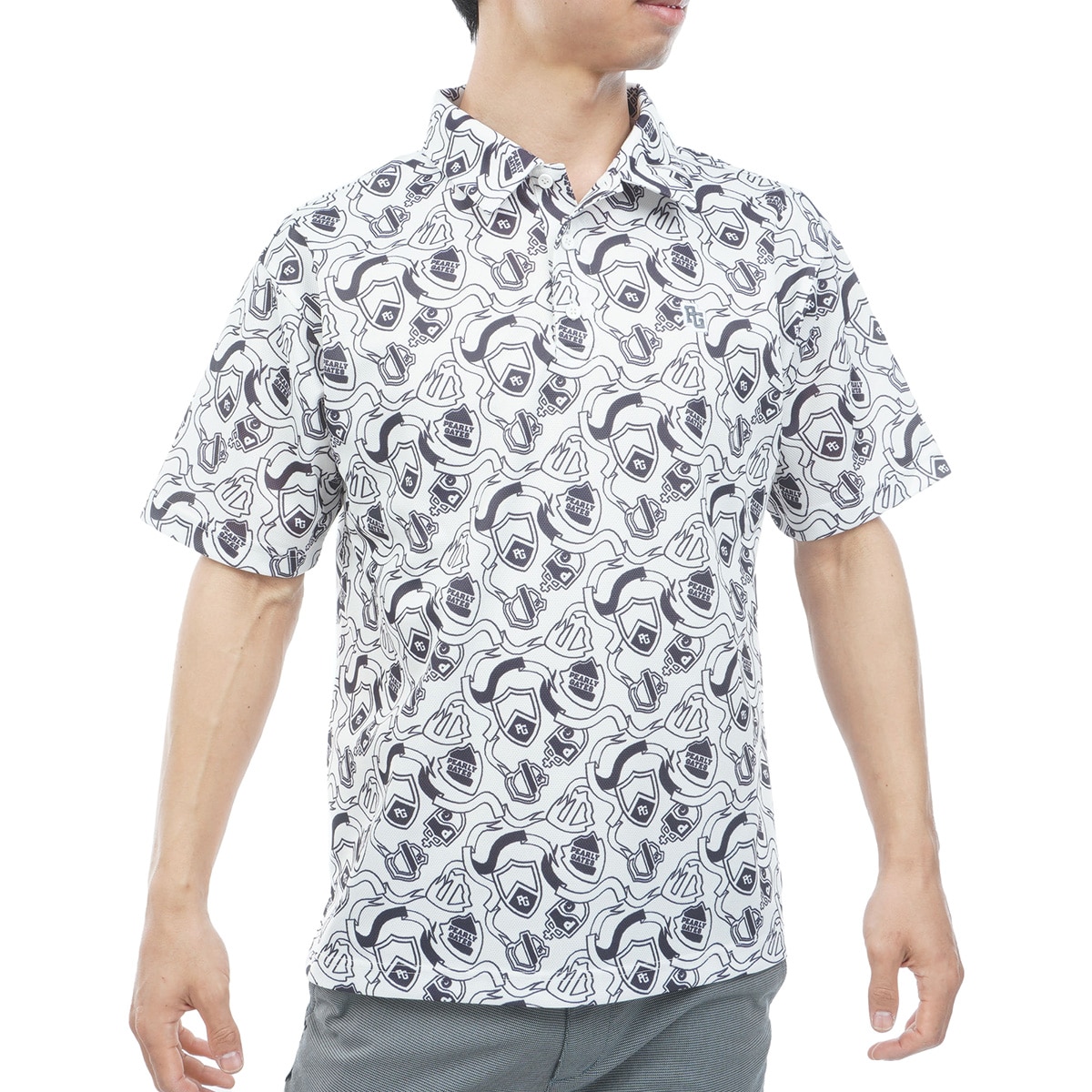 エンブレム総柄 鹿の子プリント半袖ポロシャツ(半袖シャツ・ポロシャツ