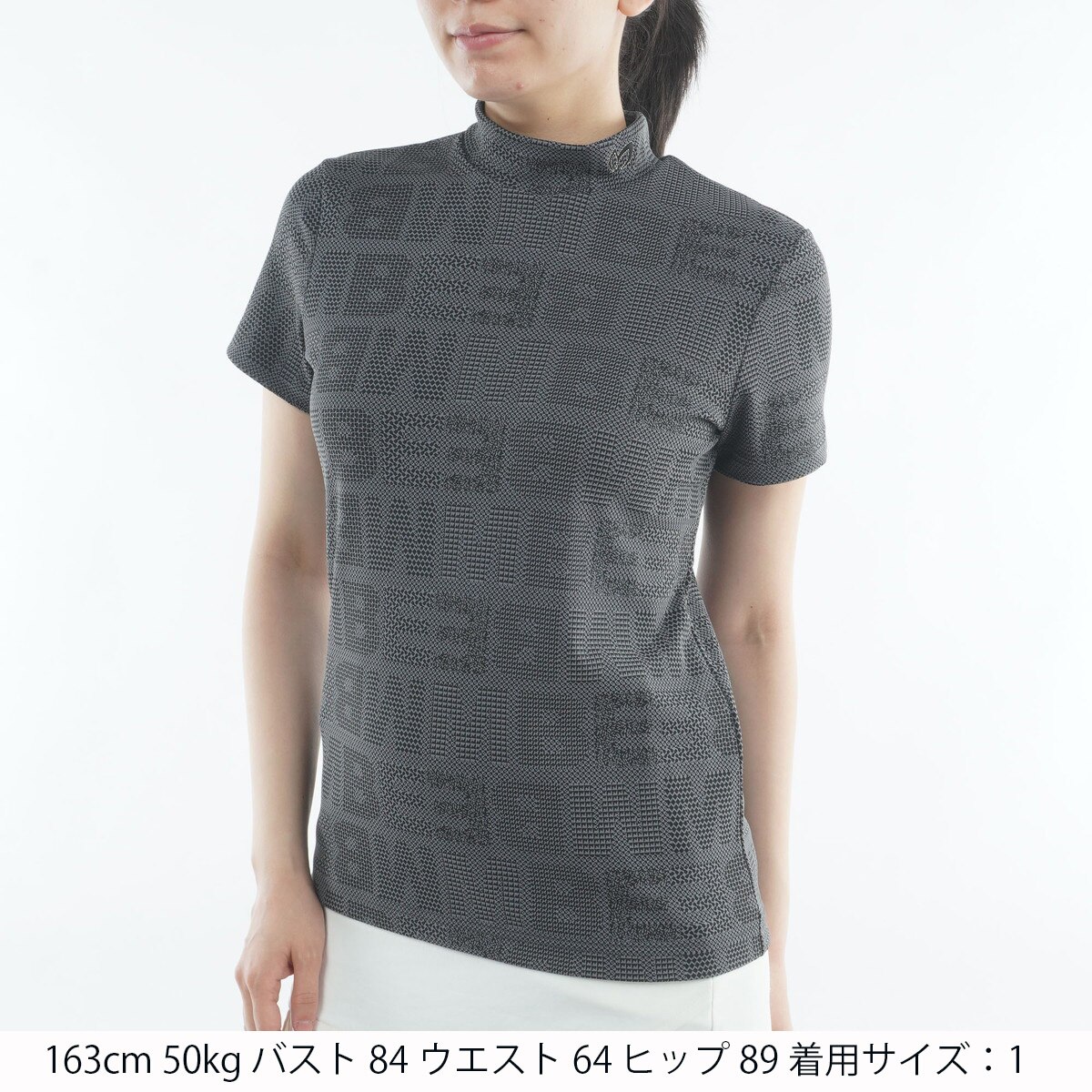チェックジャカード モックネック半袖シャツ レディス(半袖シャツ