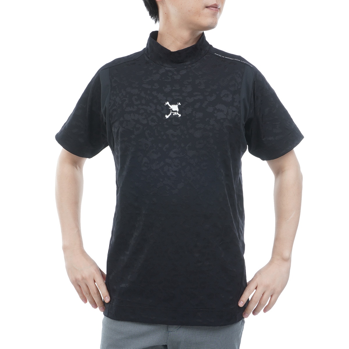 スカル SPOTTED ストレッチ ジャカード モックネック半袖シャツ(半袖