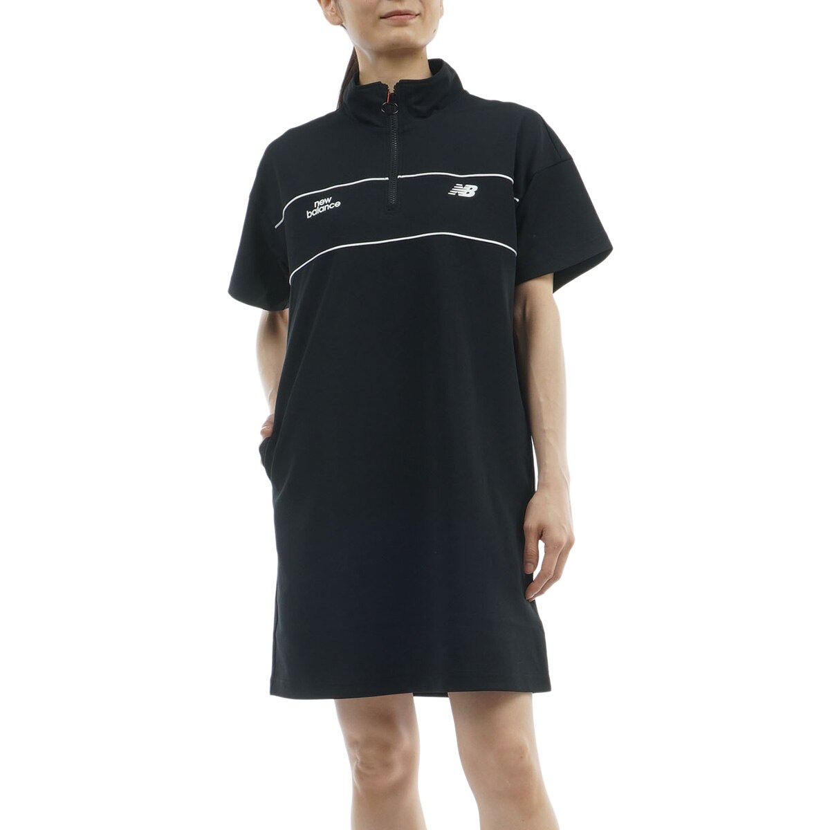 ストレッチ ダブルピケ スウェットハーフジップワンピース レディス