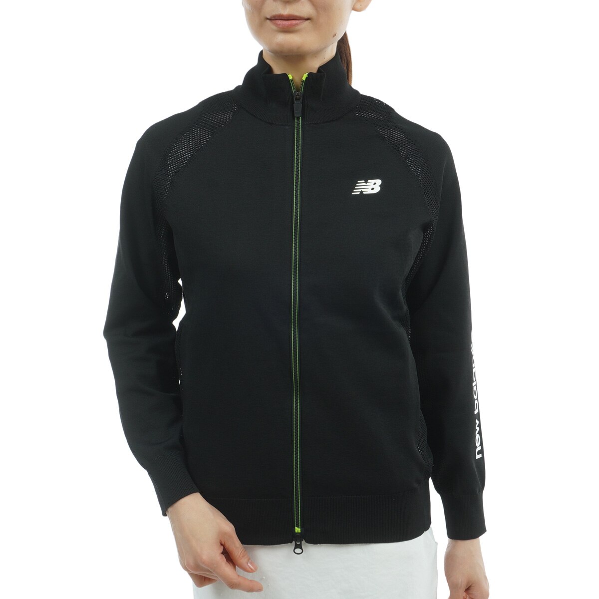 XL 美品　ニューバランスゴルフ　フルジップニットブルゾン　6 ジャージ ストレッチ 天竺×メッシュ編み フルジップニットブルゾン レディス