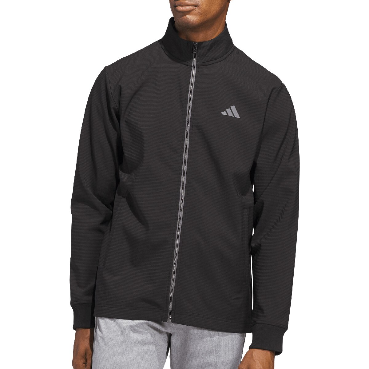 新品　adidas ダークグレー フルジップジャケット　定価2万 口コミ・評価｜ストレッチ テクスチャード フルジップ ジャケット