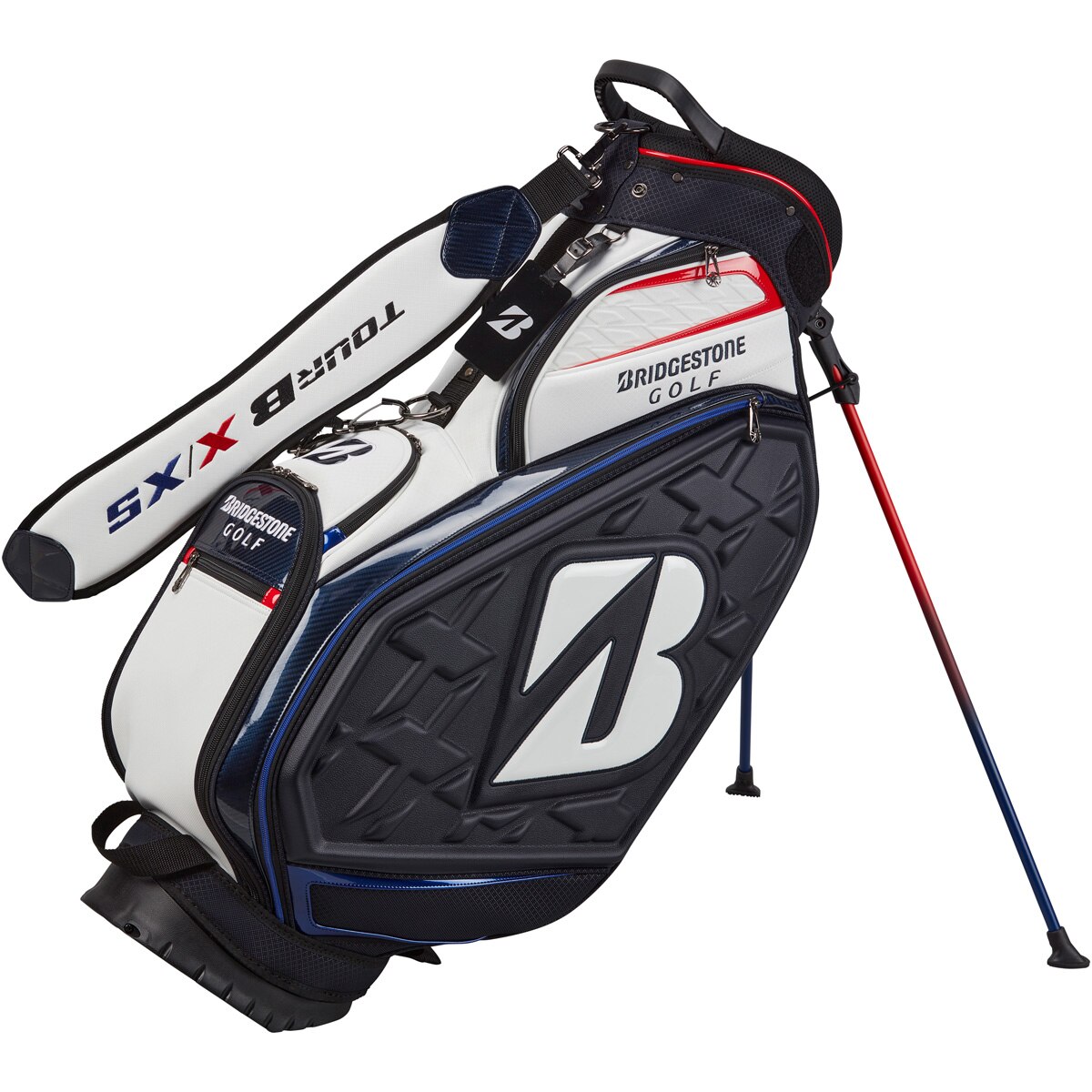 o*i様 ブリヂストン キャディバッグ ホワイト・ブラック・レッド BRIDGESTONE GOLF キャディバッグ ジュニア用/ホワイト/ブラック