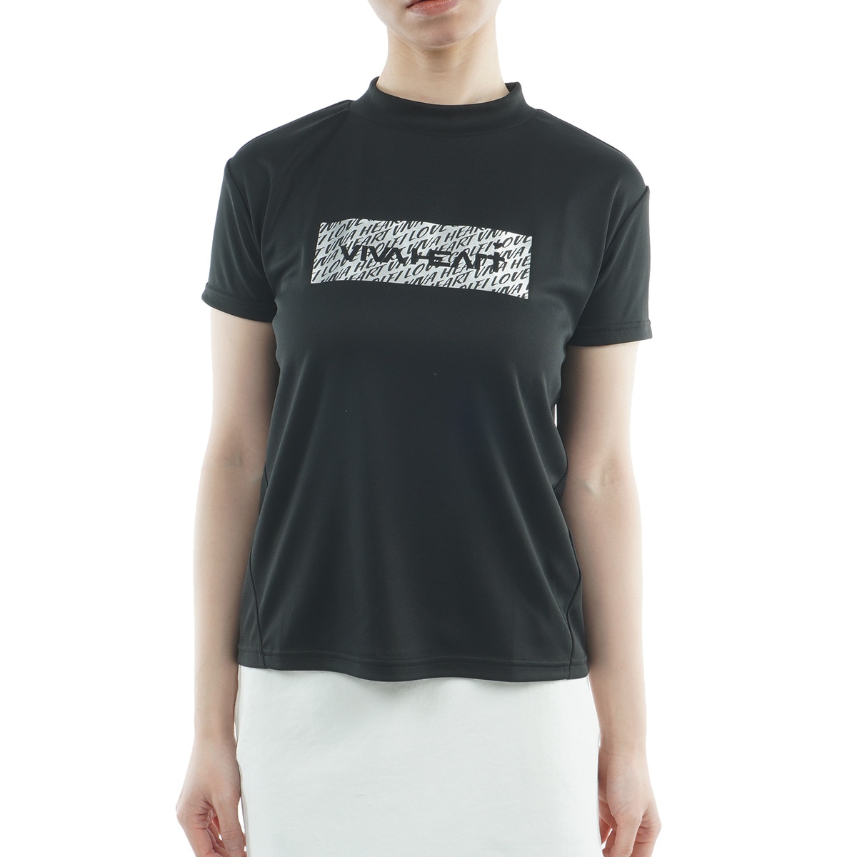 ボックスロゴグラフィック 半袖モックネックプルオーバー レディス