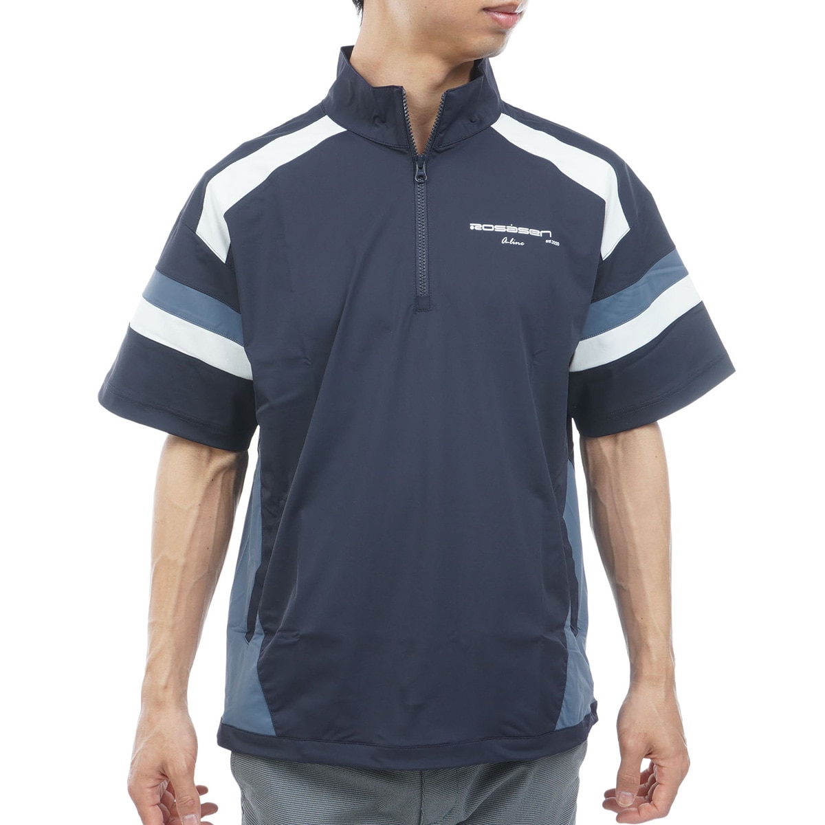 ストレッチ A-Line ストレッチハーフジップ半袖シャツ(半袖シャツ