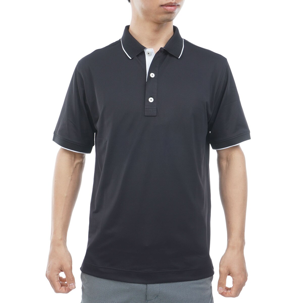 ロゴ襟ライン ストレッチ鹿の子半袖ポロシャツ(半袖シャツ・ポロシャツ