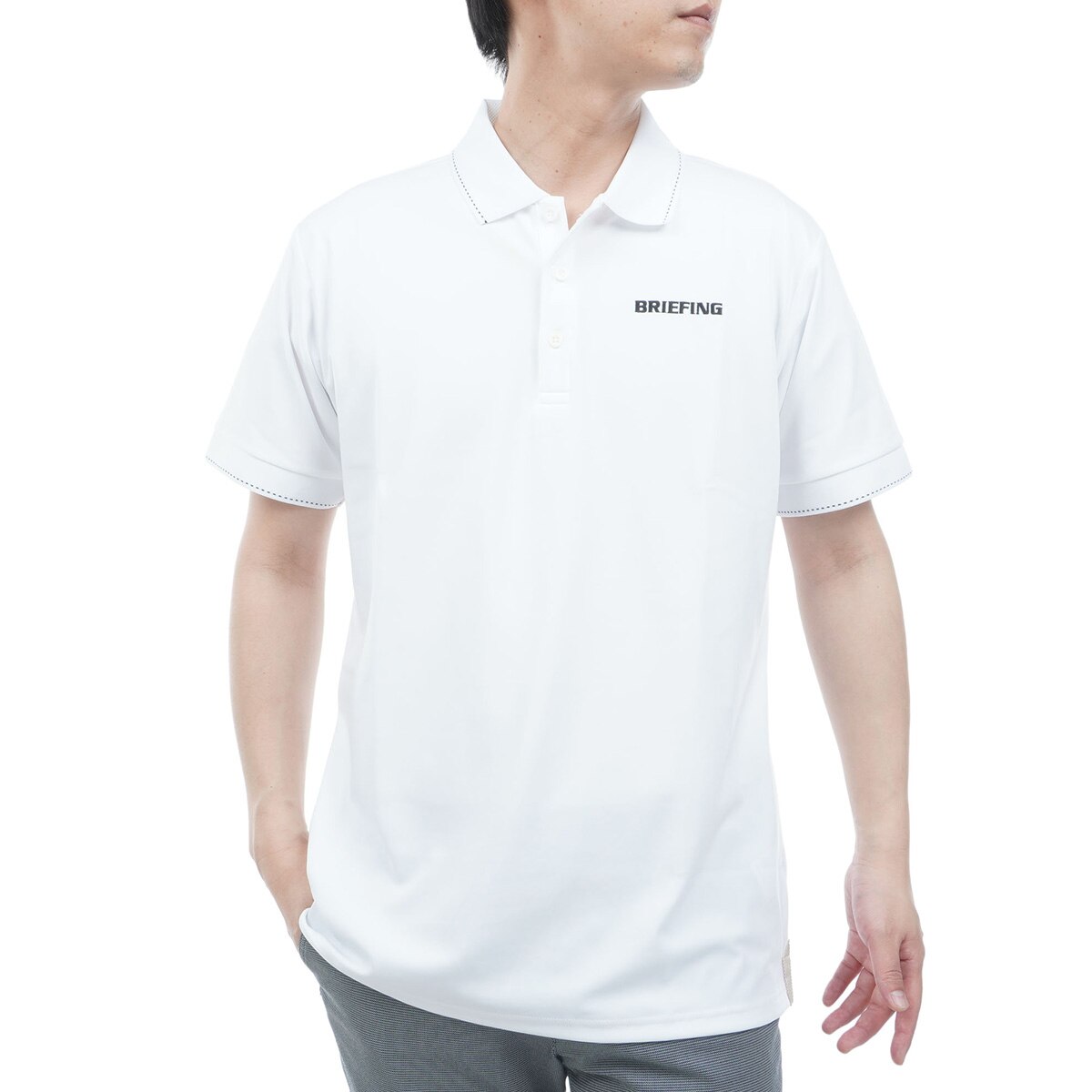 BRIEFING ブリーフィング 半袖ポロシャツ ホワイト Mサイズ BRIEFING - MENS LOGO LINE POLO / サイドロゴテープ ポロシャツ
