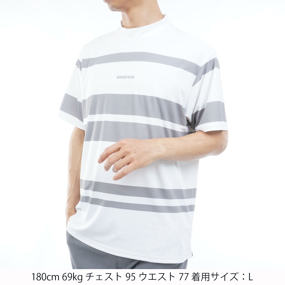ストレッチ パネルストライプ ハイネック半袖シャツ(半袖シャツ