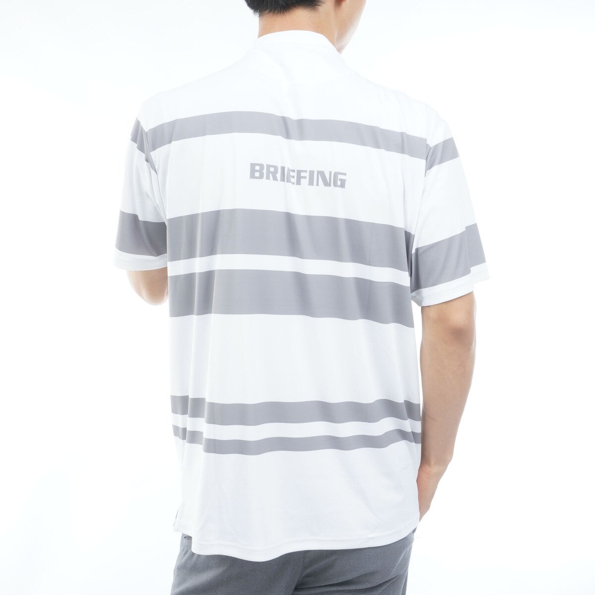 ストレッチ パネルストライプ ハイネック半袖シャツ(半袖シャツ