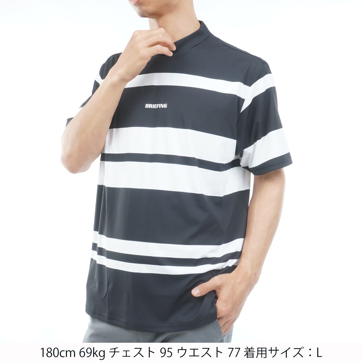 ストレッチ パネルストライプ ハイネック半袖シャツ(半袖シャツ