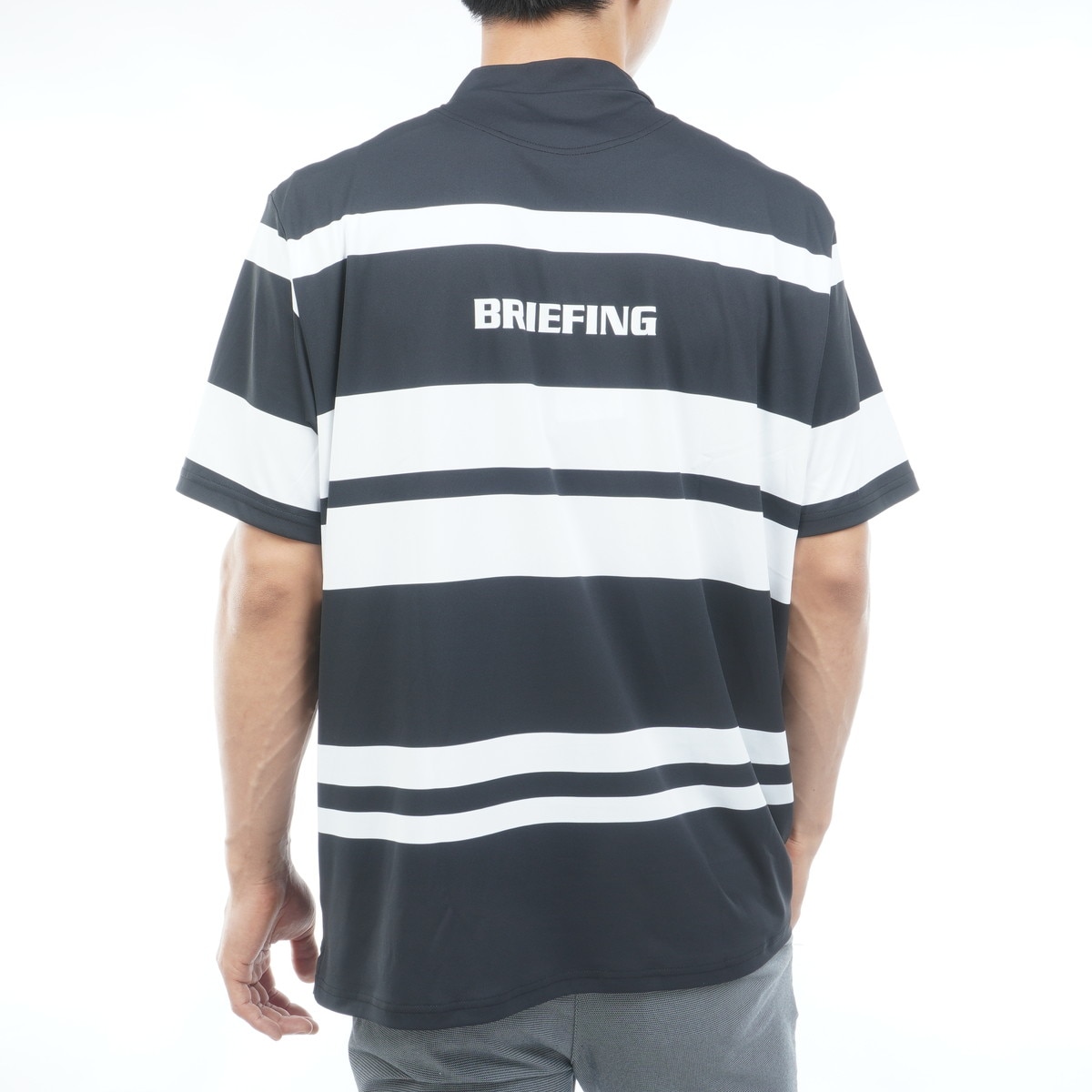 ⓂBRIEFING GOLF パネルストライプ RFハイネック半袖シャツブラック ストレッチ パネルストライプ ハイネック半袖シャツ(半袖シャツ