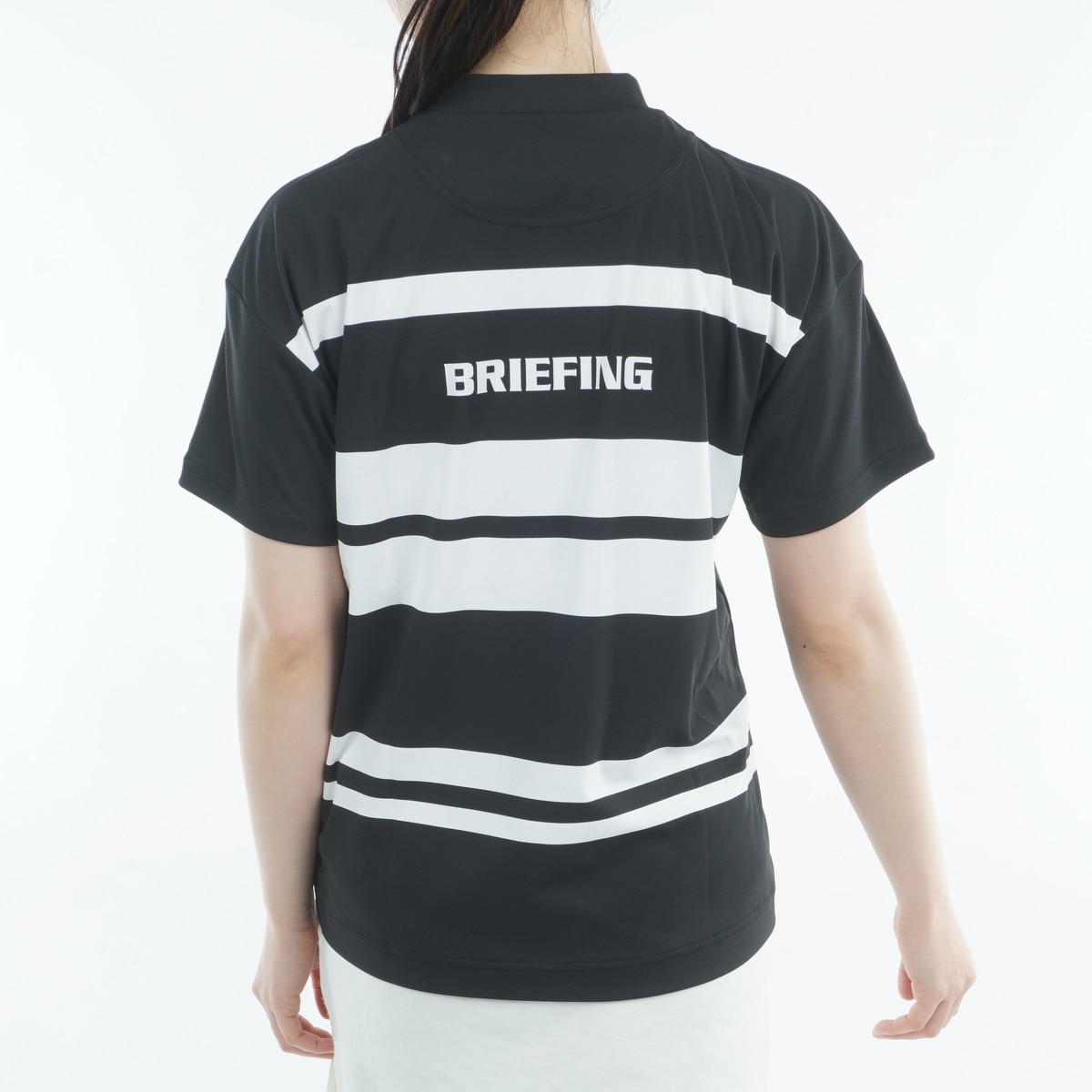 BRIEFING ストライプ ハイネックポロシャツ ストレッチ パネルストライプ ハイネック半袖シャツ レディス(半袖