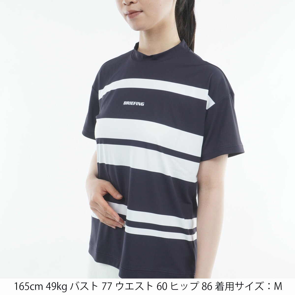 ストレッチ パネルストライプ ハイネック半袖シャツ レディス(半袖