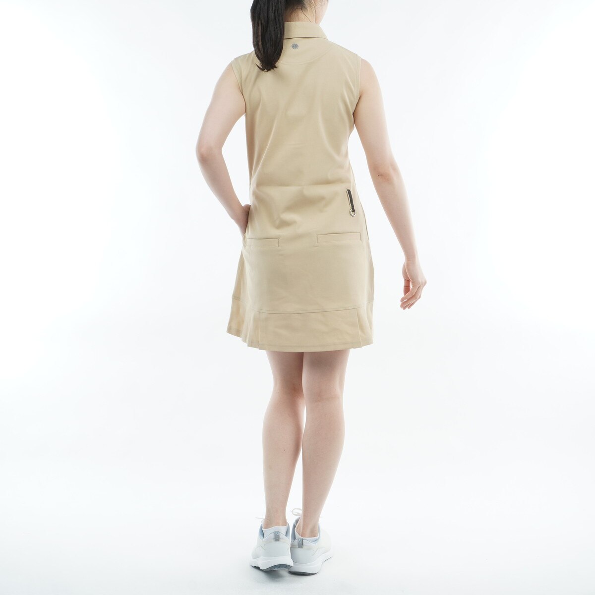 新品★38,500 BRIEFING ロゴ裾プリーツ＆ノースリーブワンピース L ストレッチ PLEATED ノースリーブワンピース レディス(ワンピース