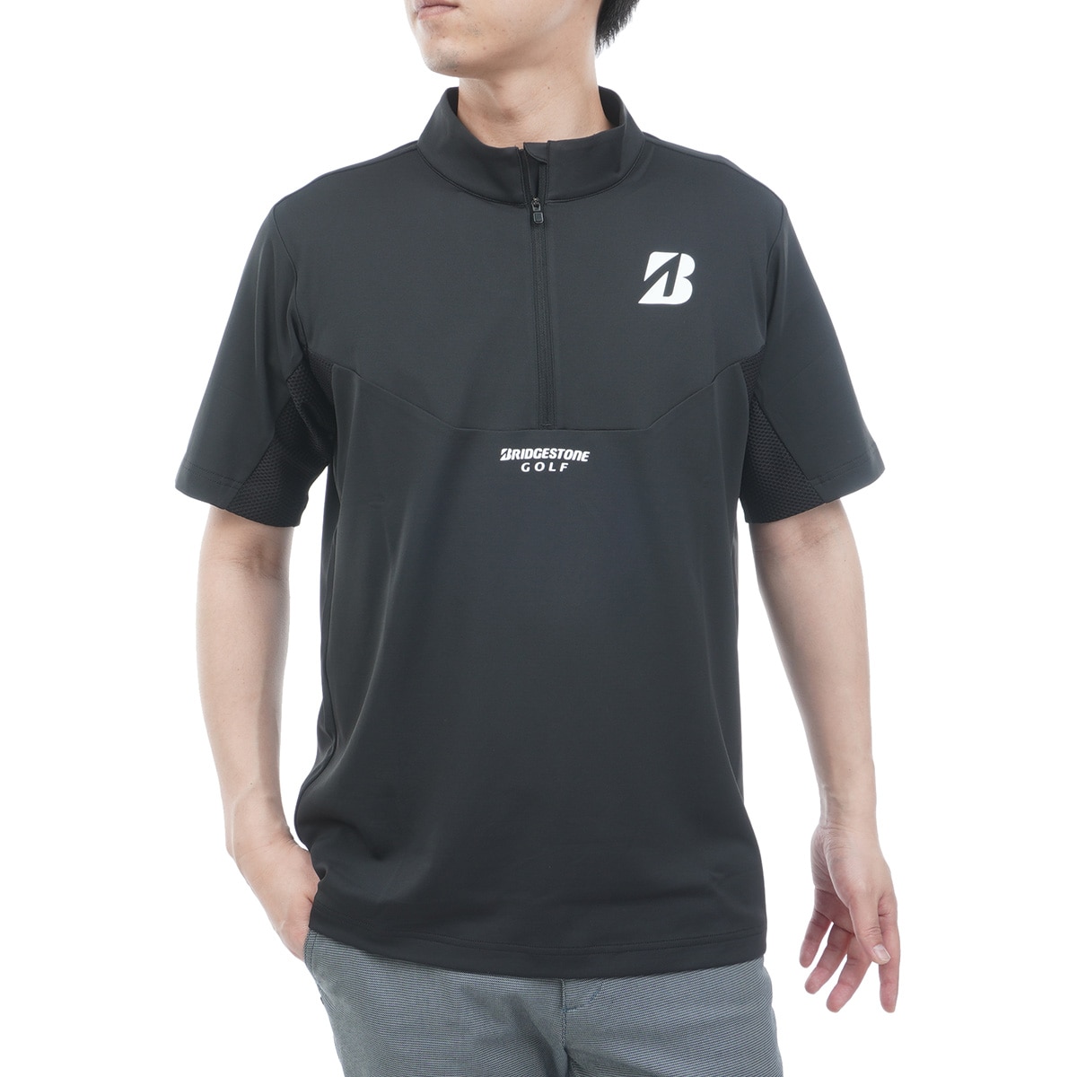 B-02 ストレッチ 半袖ハーフジップシャツ(半袖シャツ・ポロシャツ