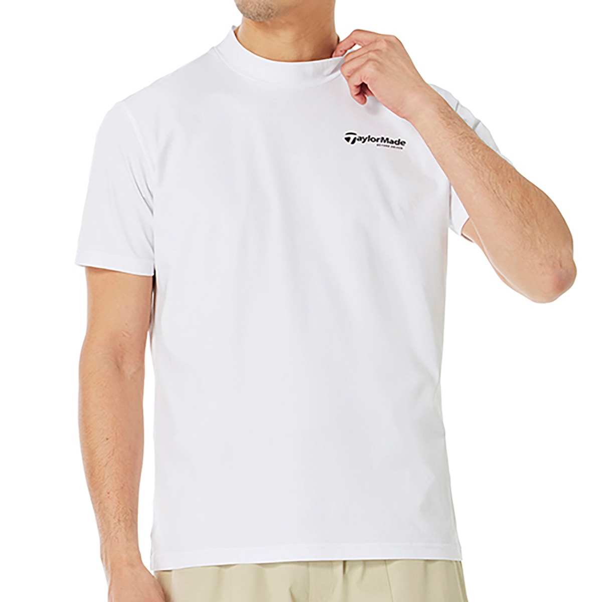 TaylorMade メンズシャツ Oサイズ ホワイト ストレッチ ボールグラフィックモックネック半袖シャツ(半袖シャツ