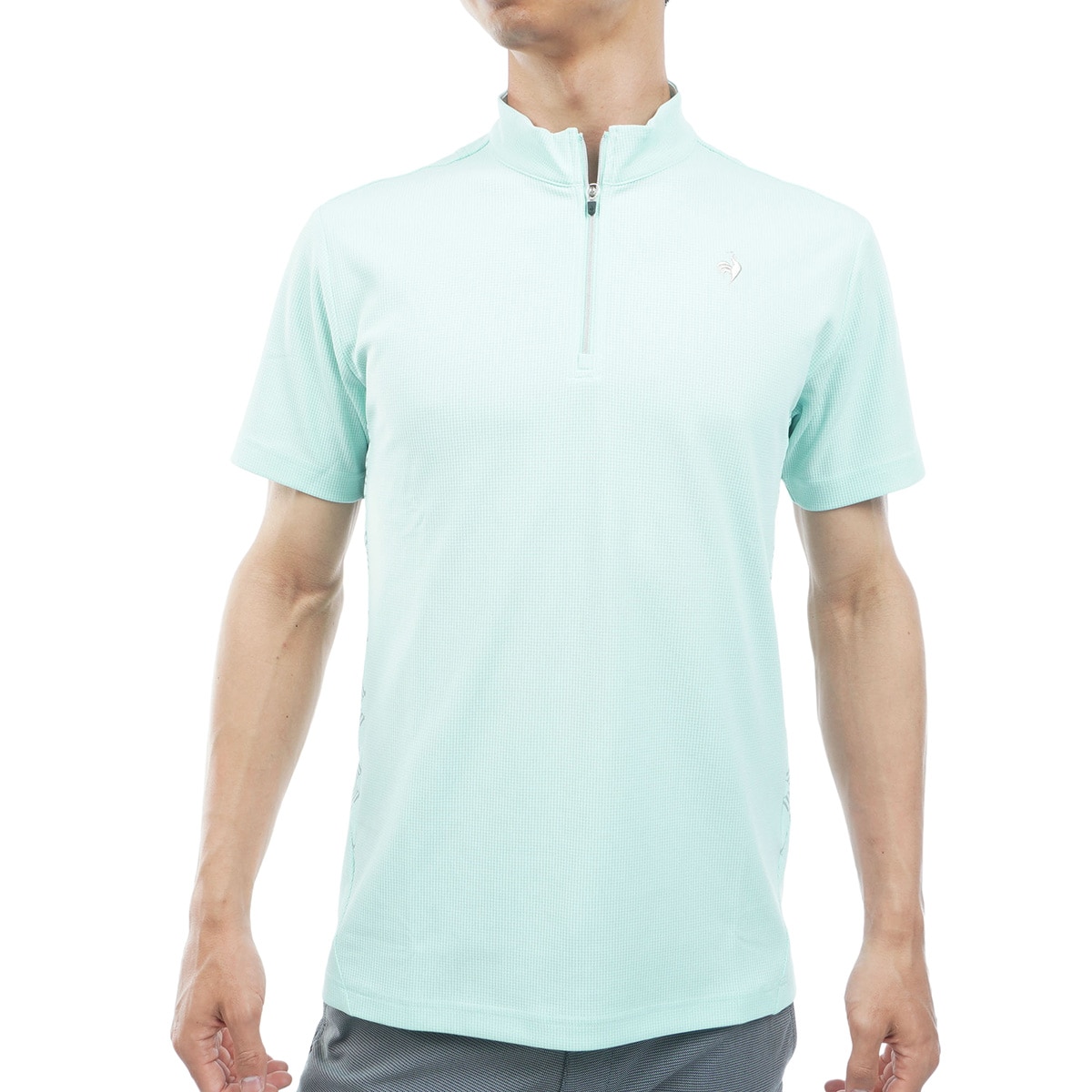 ストレッチ MID SUMMER2 モノグラム柄切替ハーフジップ半袖シャツ(半袖