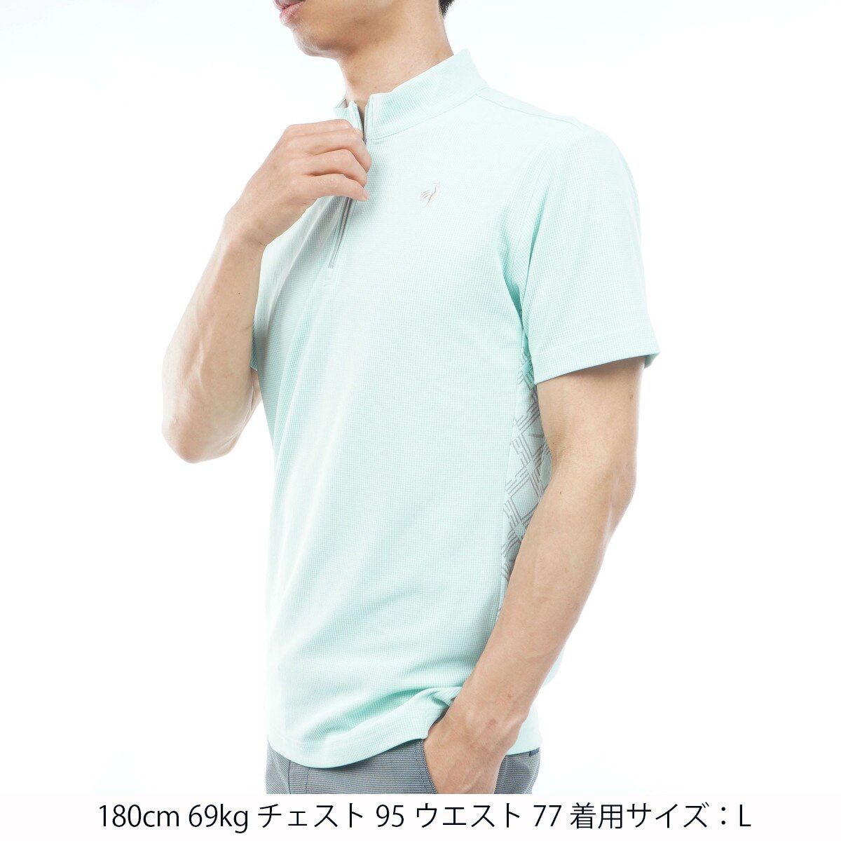 ストレッチ MID SUMMER2 モノグラム柄切替ハーフジップ半袖シャツ(半袖