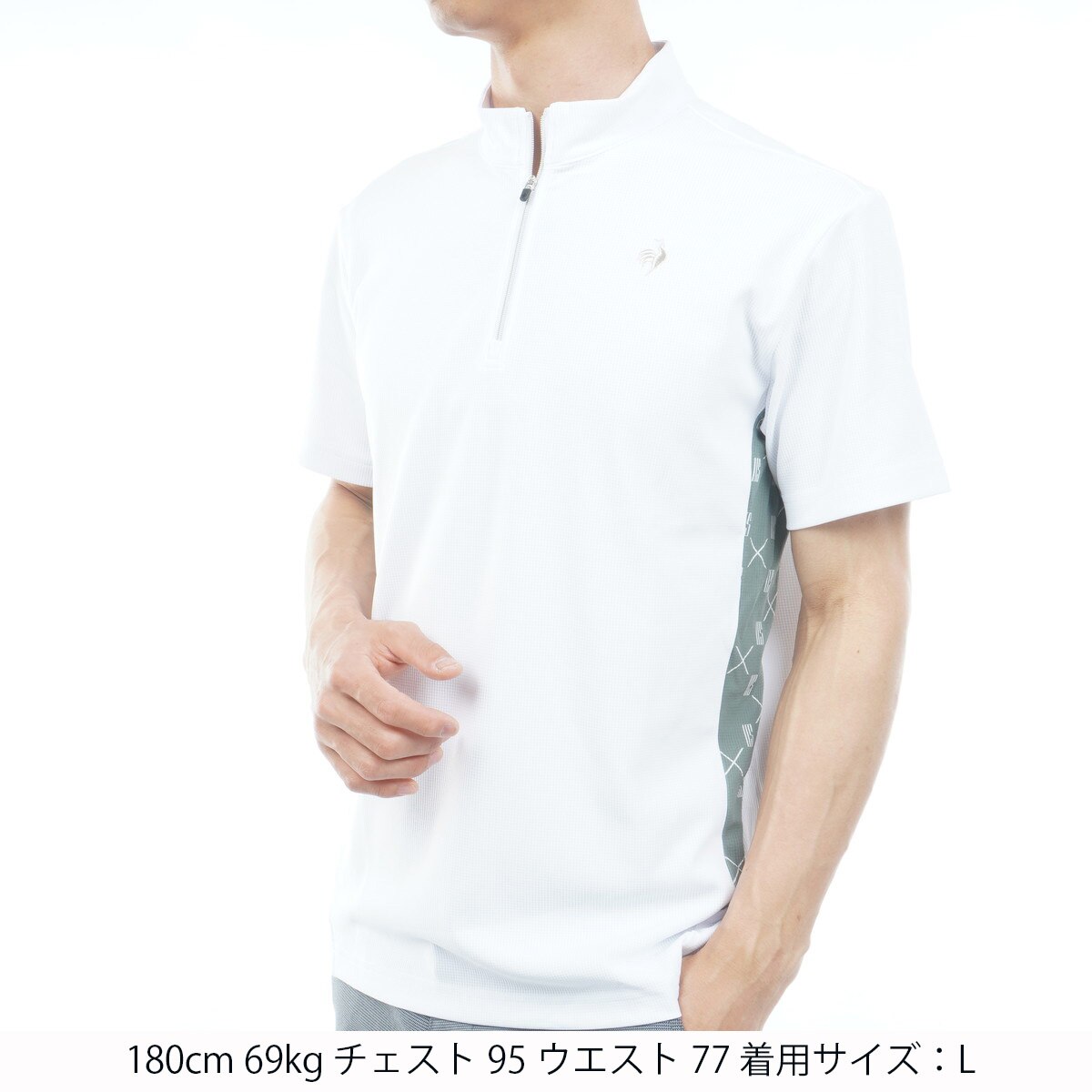 ストレッチ MID SUMMER2 モノグラム柄切替ハーフジップ半袖シャツ(半袖