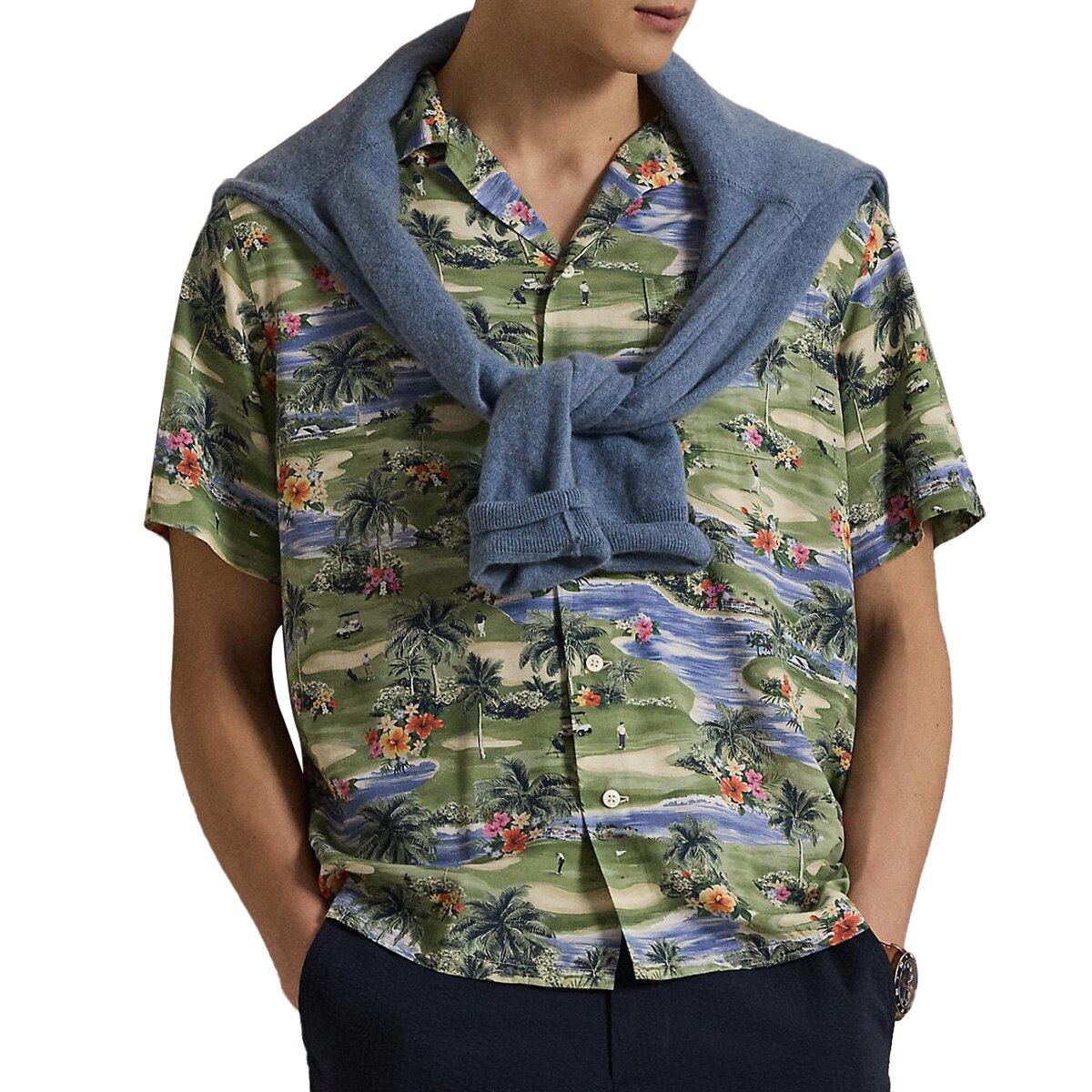 RLX クラシック フィット ゴルフ コースプリント キャンプ 半袖シャツ