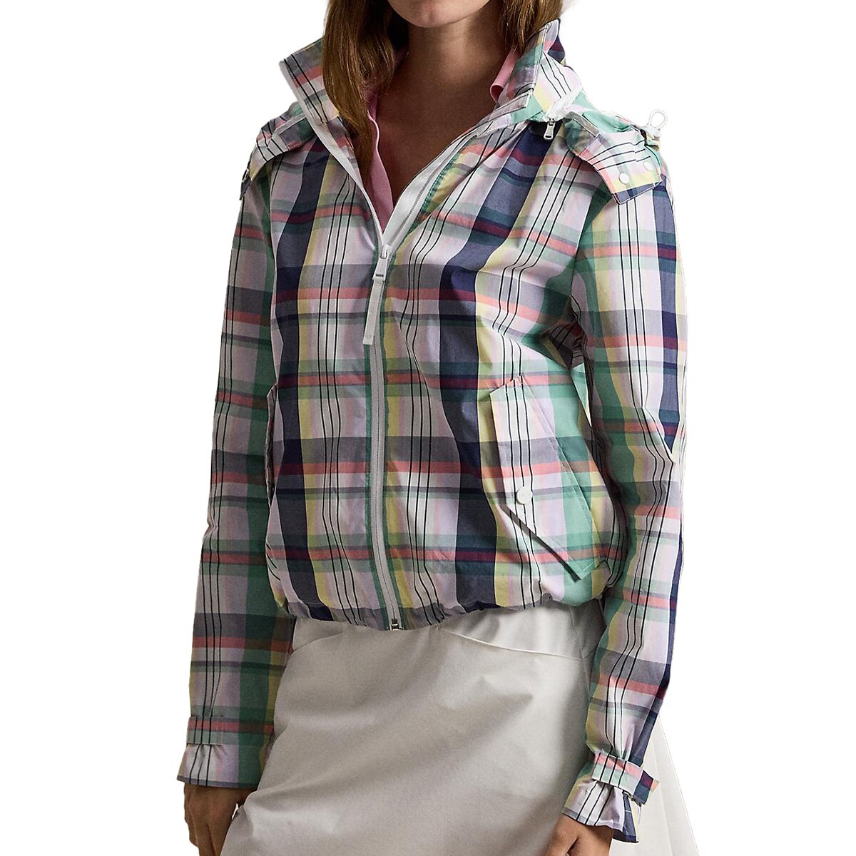 RLX チェック フーデッド レインジャケット レディス(レインウェア