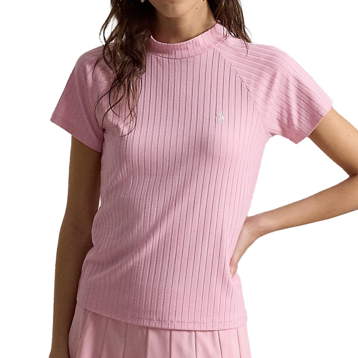 RLX リブ ストレッチブレンド モックネック半袖プルオーバー レディス