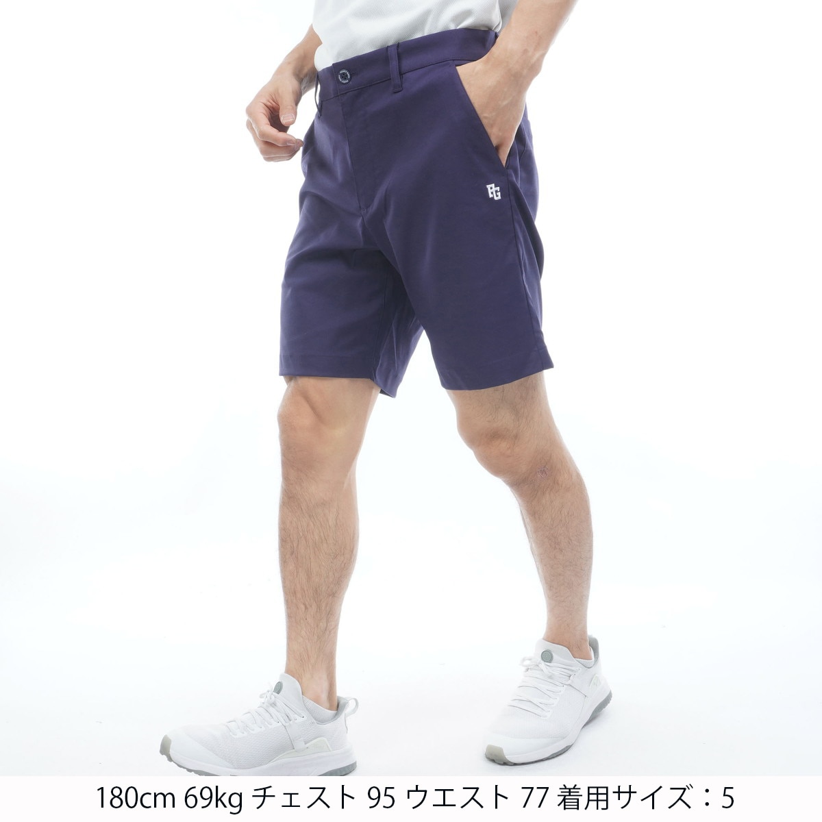 パーリーゲイツ P e ＷJQヘリポン　ハーフパンツ濃紺×白サイズ5 ストレッチヘリンボーン ショートパンツ(ハーフパンツ)|PEARLY GATES