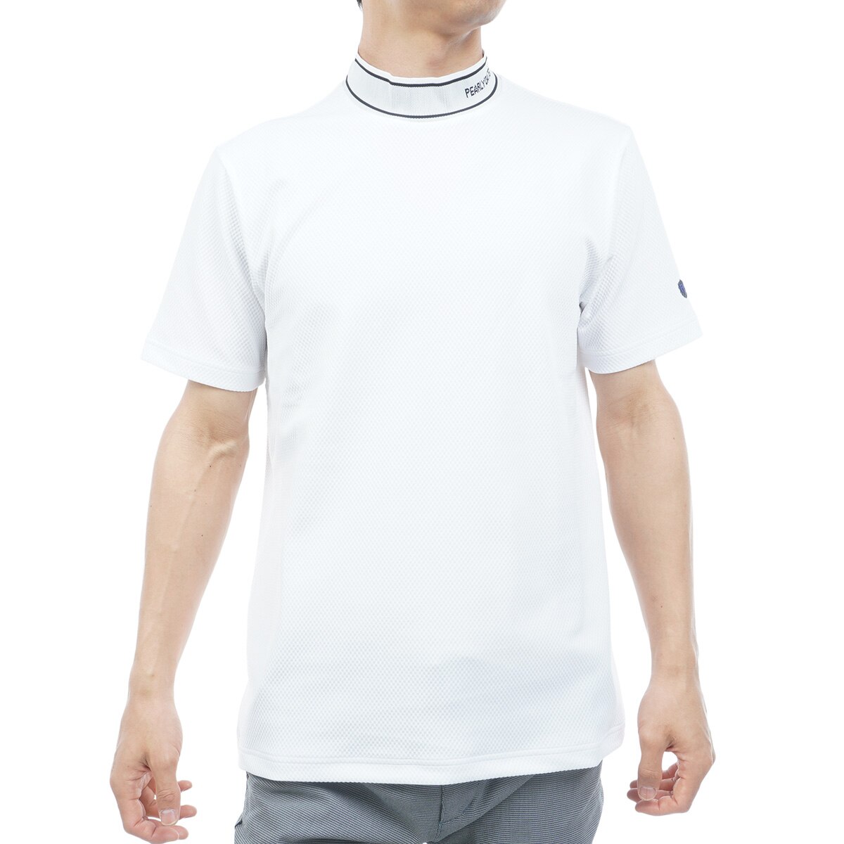 ELACTION格子ジャカード モックネック半袖シャツ(半袖シャツ