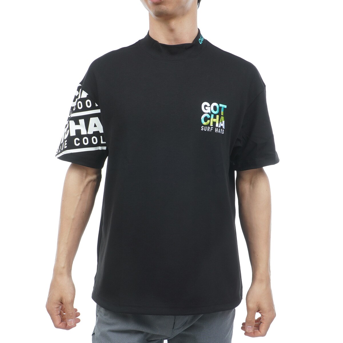 ドロップショルダーアームインパクト モックネック半袖Tシャツ(半袖