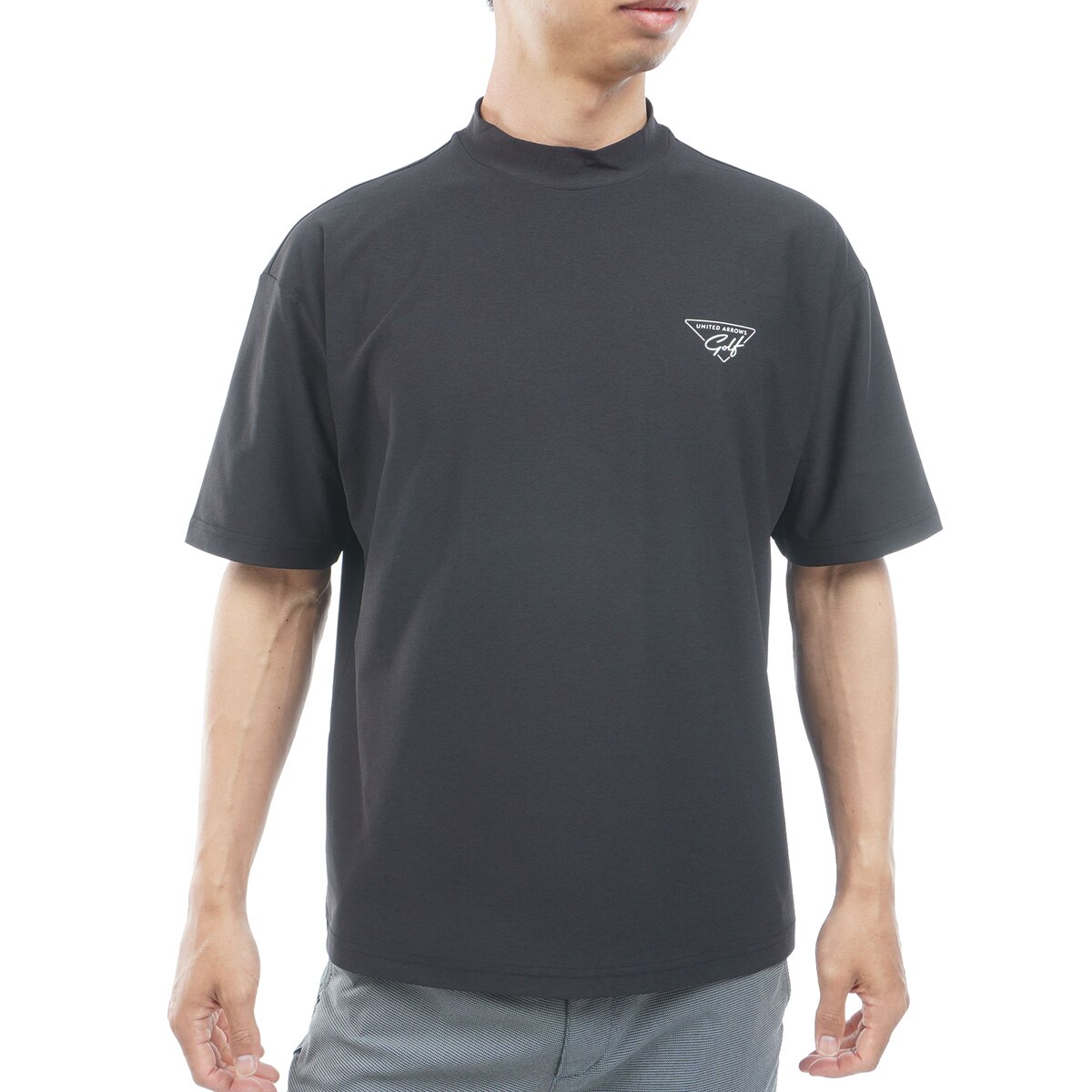 Embossed Wide Ribb Mock Neck Short Sleeve Shirt (Short Sleeve