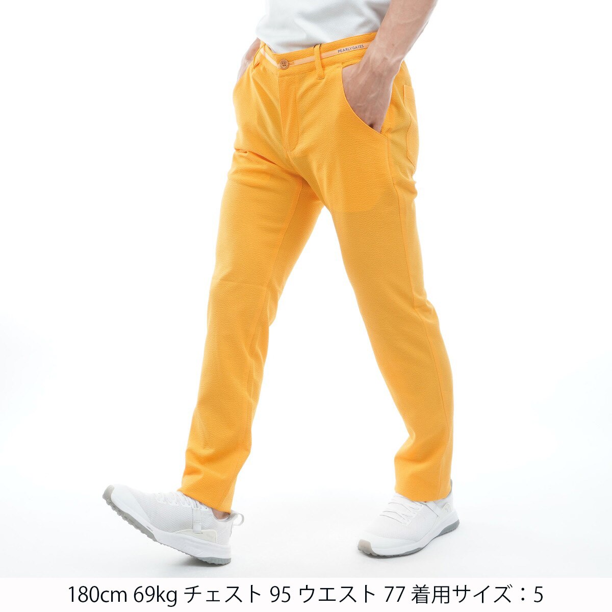 パーリーゲイツ　暖パン　サイズ５　イエロー ストレッチサッカーノータックパンツ(ロングパンツ)|PEARLY GATES