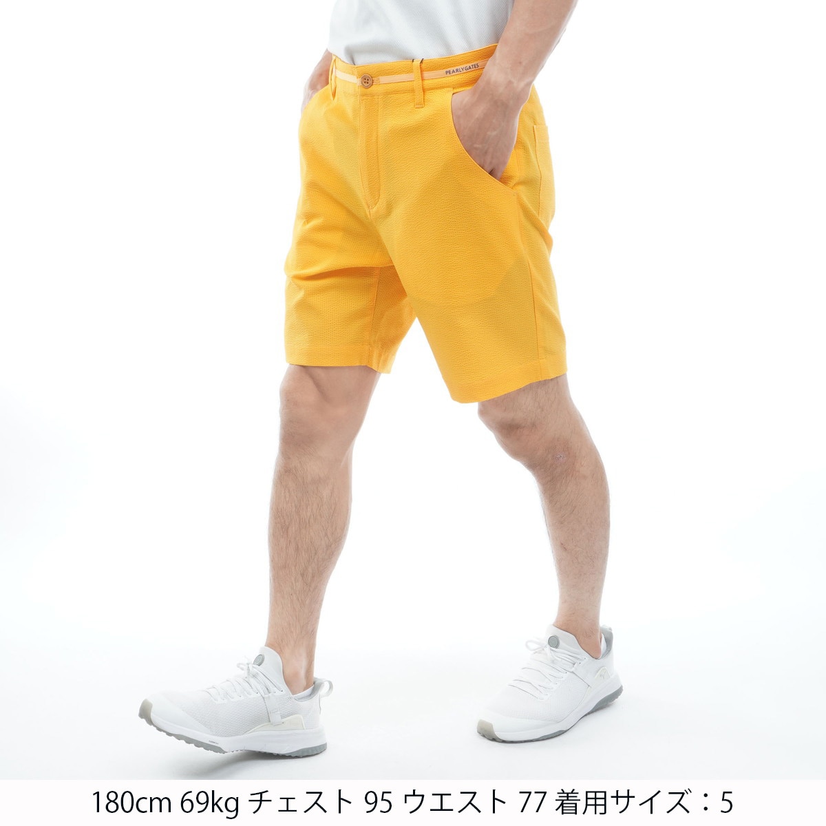 パーリーゲイツ P e ＷJQヘリポン　ハーフパンツ濃紺×黄色サイズ6 ストレッチサッカーショートパンツ(ハーフパンツ)|PEARLY GATES