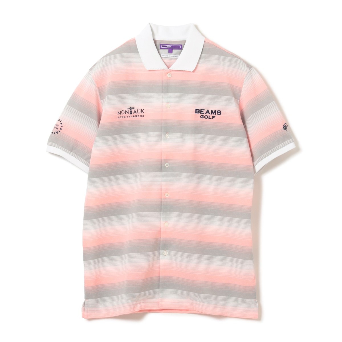 BEAMS GOLF パームツリー柄 Lサイズ 半袖シャツ ピンク PURPLE LABEL MONTAUK ボーダー シャツ(半袖シャツ・ポロシャツ)|BEAMS