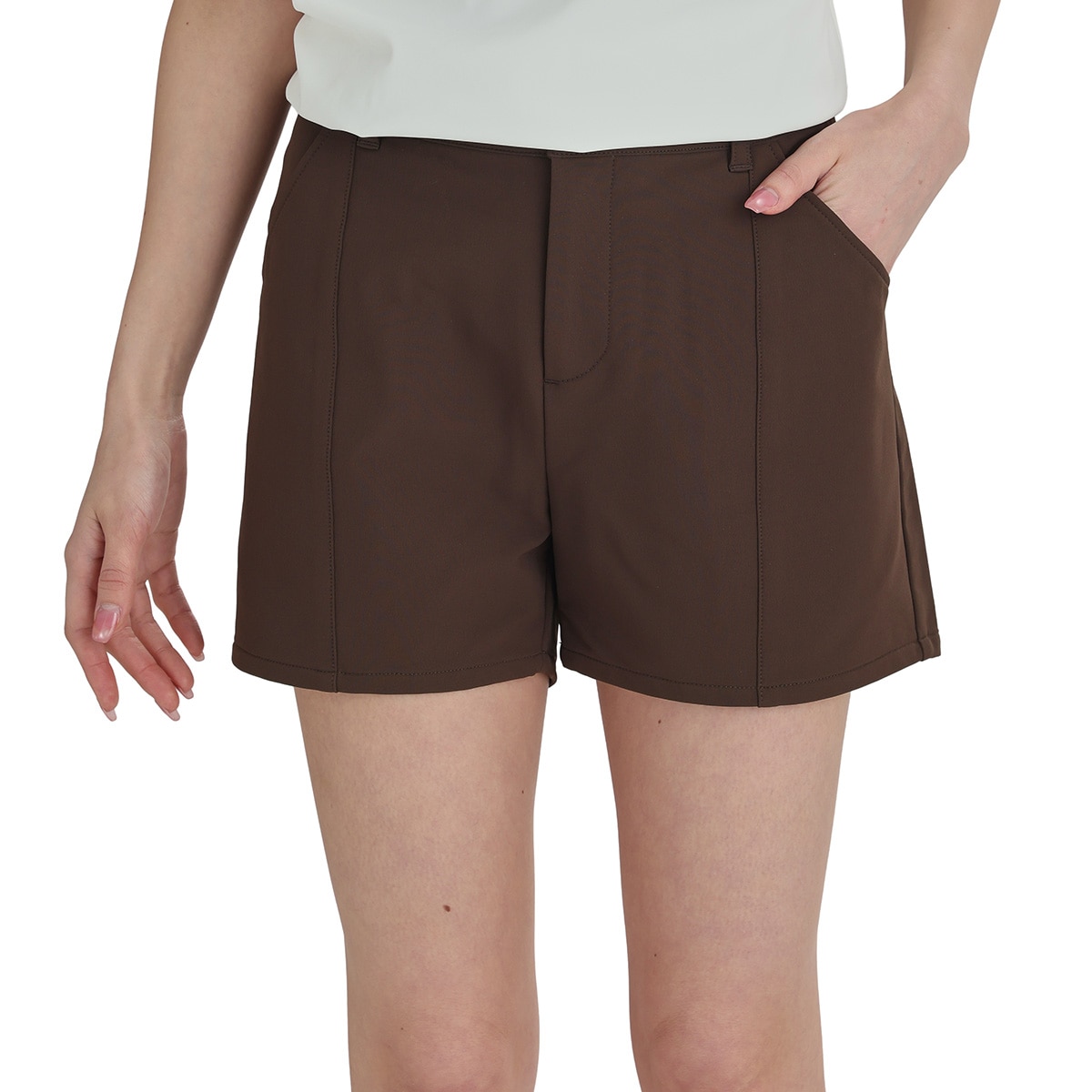  GOLF ブラウンショートパンツ Mサイズ センターライン入りショートパンツ レディス(ハーフパンツ)|DELSOL