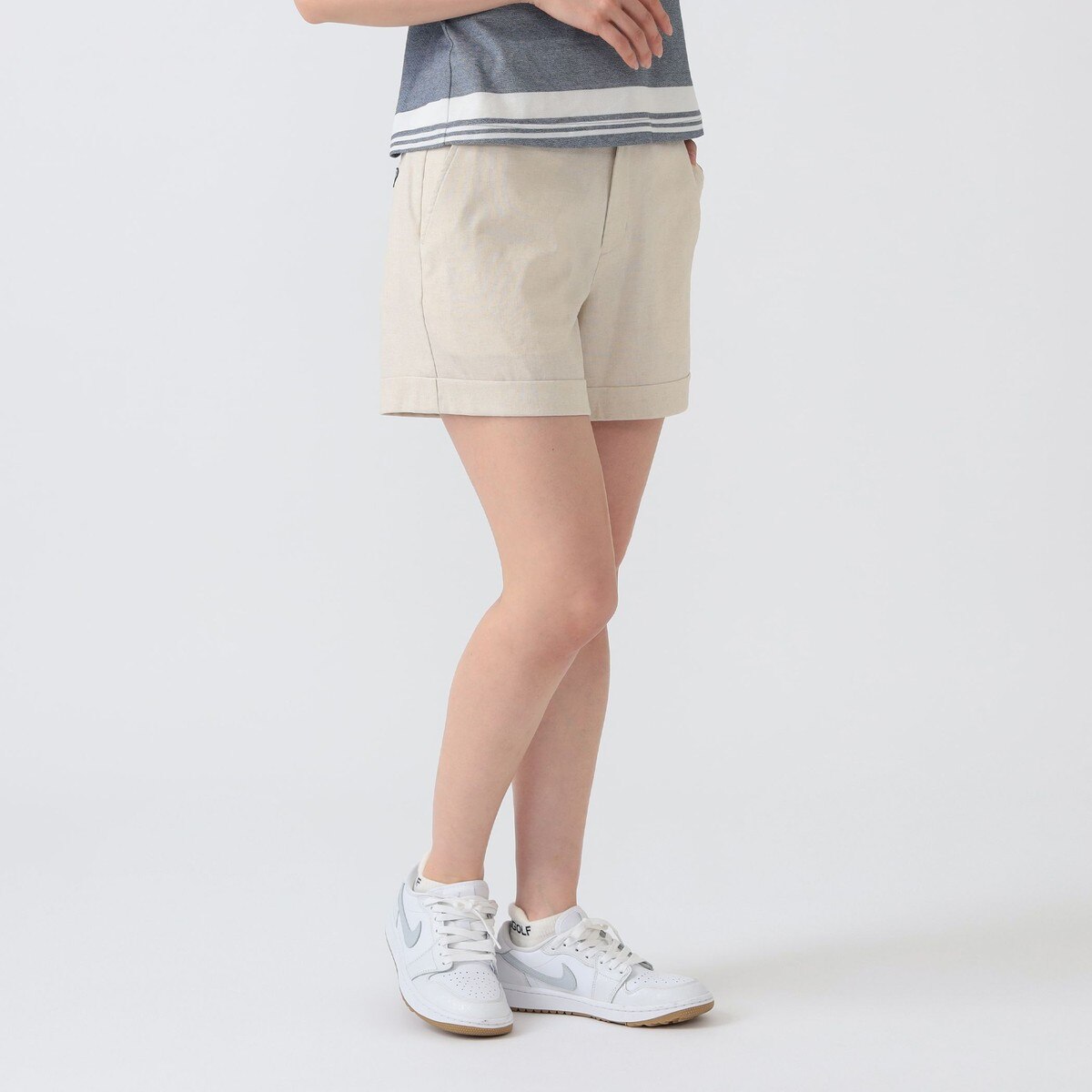 PURPLE LABEL リネンライク 裾ダブル ショートパンツ レディス(ハーフ