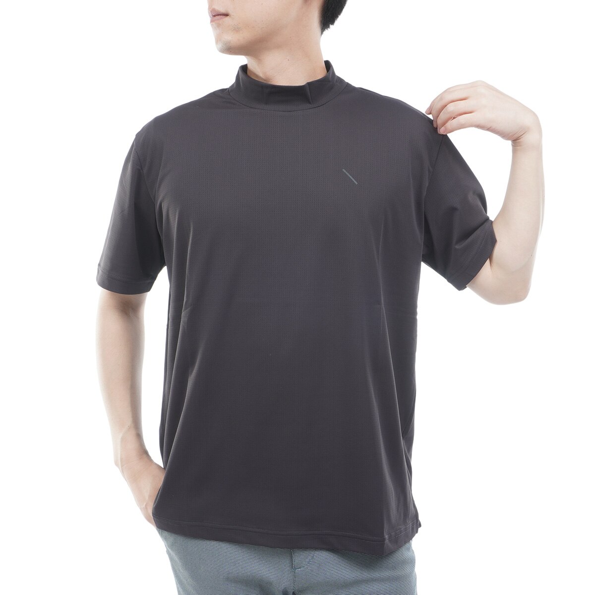 ストレッチ ドットメッシュ ハーフモックネック半袖シャツ(半袖シャツ