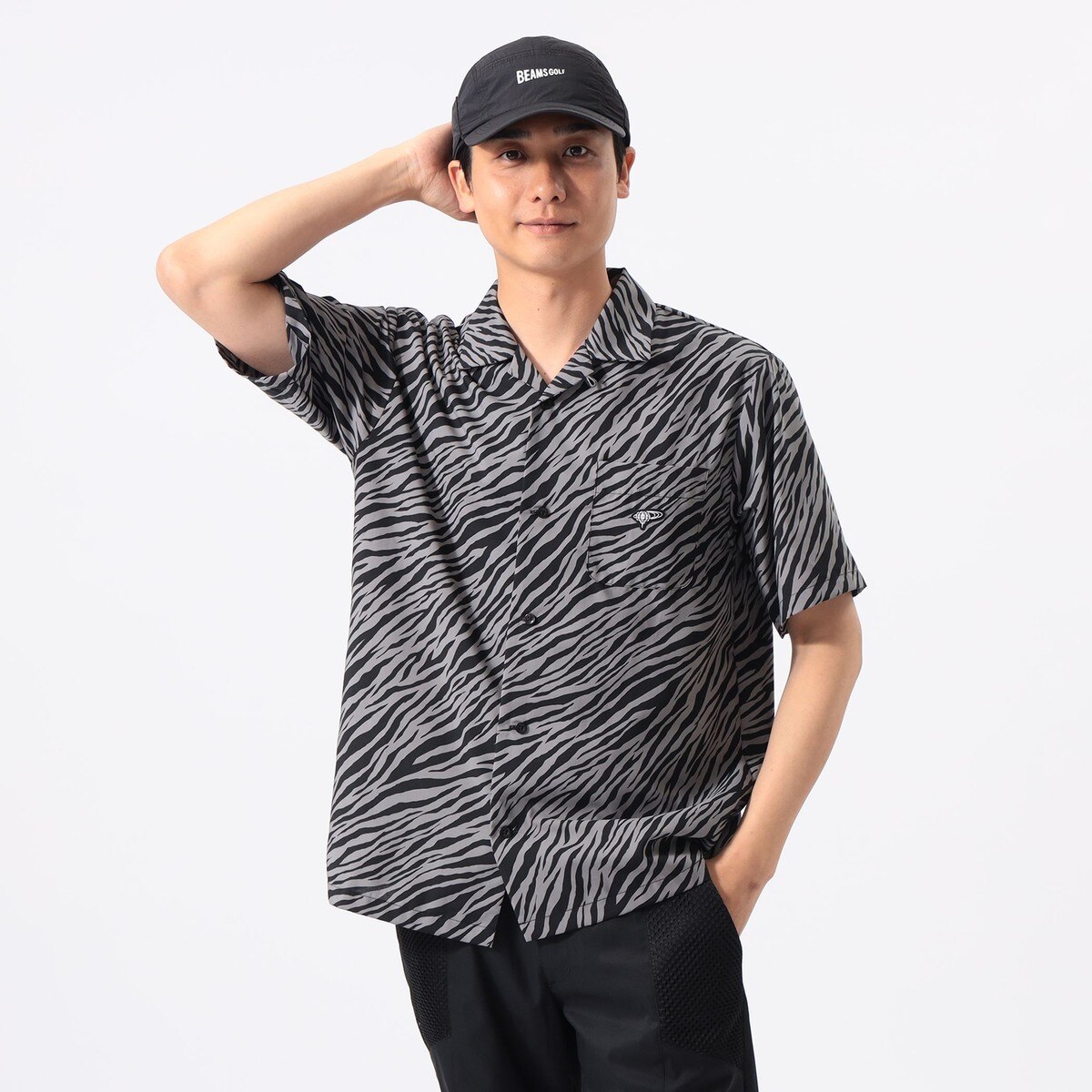 ORANGE LABEL ゼブラ柄 フルオープン シャツ(半袖シャツ・ポロシャツ